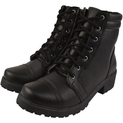 Coturno Feminino Bota Cano Médio Militar CM Calçados Confort Tratorado de Salto Alto Preto - Marca Monte Shoes