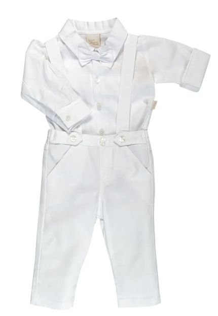Conjunto Body Gravata Borboleta Calça Oxford Anjos Baby M Branco - Marca Anjos Baby