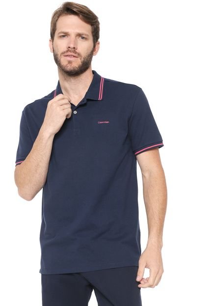 Camisa Polo Calvin Klein Reta Logo Azul-Marinho - Marca Calvin Klein