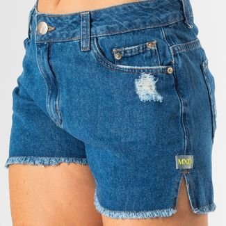 Short Jeans Feminino Curto Desfiado Com Bolso Cintura Alta