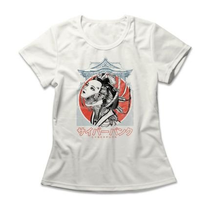 Camiseta Feminina Cyberpunk Geisha - Off White - Marca Studio Geek 