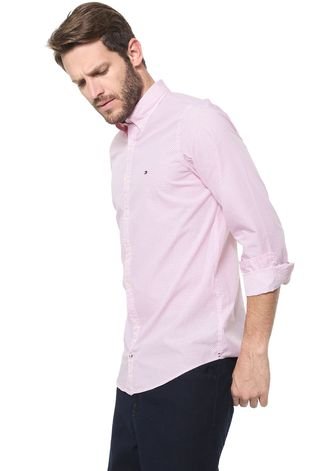 Camisa Tommy Hilfiger Slim Geométrica Rosa