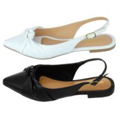 Kit 2 Pares Sapatilha Feminina Bico Fino Mule Slingback CM Calçados Nó Preto e Branco - Marca Monte Shoes