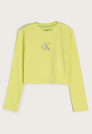Camiseta Infantil Cropped Calvin Klein Kids Logo Amarela