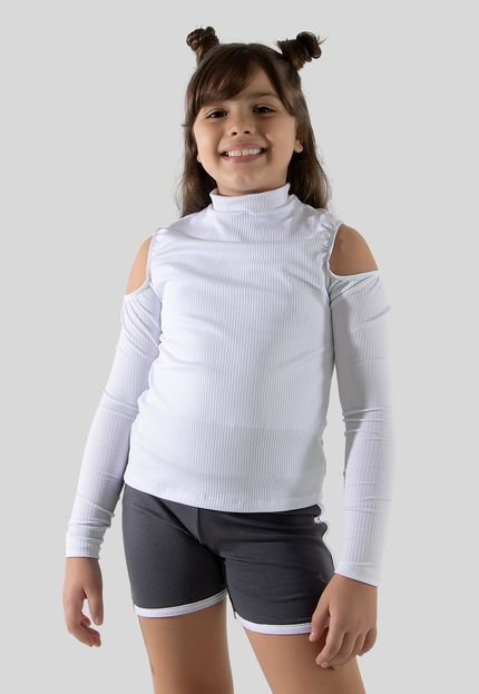 Blusa Infantil Buraco No Ombro Canelada Branca - Marca Diluxo