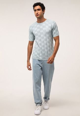 Camiseta Tricot Algodão Tricoport 3D Cinza Azulado