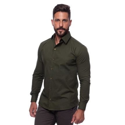 Camisa Masculina Slim Manga Longa Lisa Acetinada Social Azul Claro G Verde - Marca TEODORO CAMISARIA