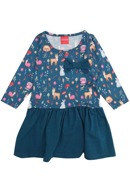 Vestido Tricae Infantil Bichos Azul - Marca Tricae