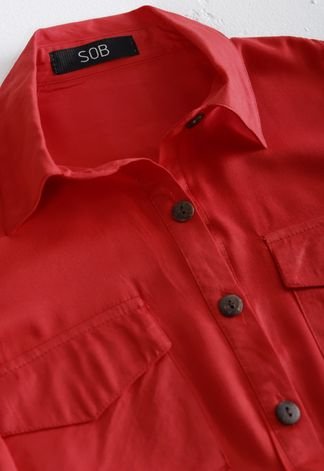 Jaqueta Cropped Leve Estilo Camisa Feminina Vermelha  Vermelho