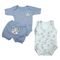 Kit Bebê 3 Pçs Conjunto Body e Short   Body Regata Estampado Azul - Marca Koala Baby