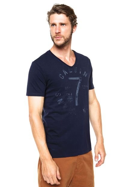 Camiseta Calvin Klein Jeans Estampa Frontal Marca Azul - Marca Calvin Klein Jeans