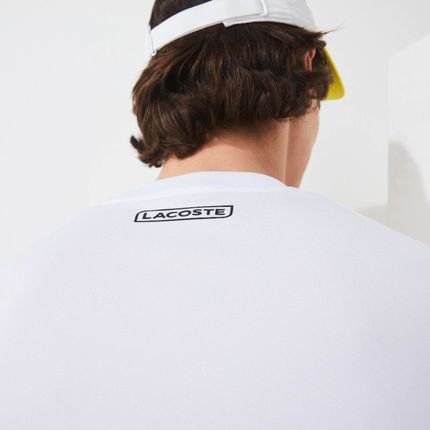 Camiseta masculina Lacoste SPORT Tennis em dois materiais respiráveis com listras Branco - Marca Lacoste