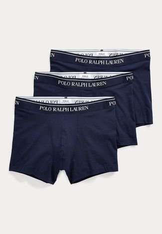 Kit 3pçs Cueca Polo Ralph Lauren Boxer Logo Azul-Marinho