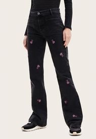 Jeans Desigual Flare Flores Negro - Calce Ajustado