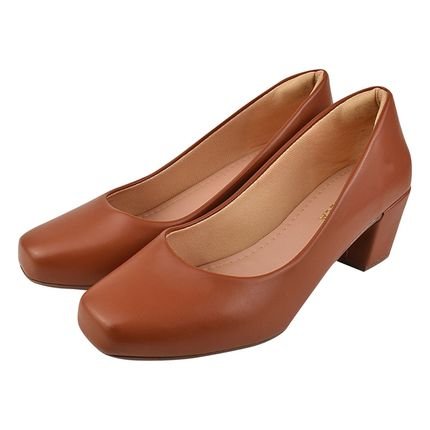 Sapato Scarpin Donatella Shoes Bico Quadrado Confort Caramelo - Marca Monte Shoes