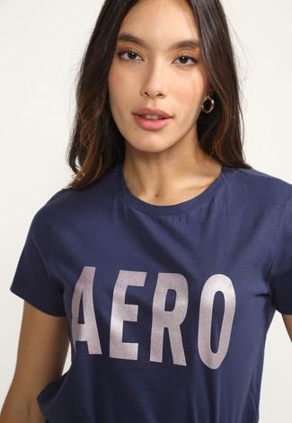 Camiseta Cropped Aeropostale 87 Azul-Marinho - Compre Agora
