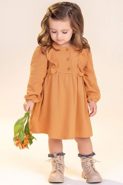 Vestido Infantil Menina Texturizado com Babado Colorittá Marrom - Marca Colorittá