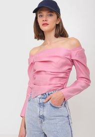 Blusa Topshop Linen Bardot Top Rosa - Calce Regular