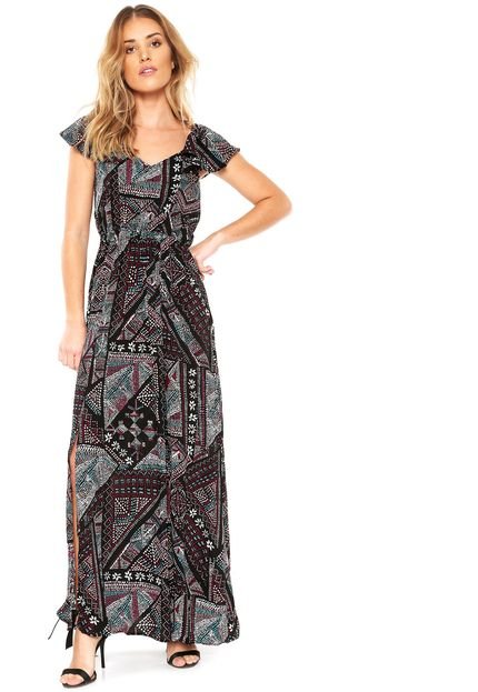 Vestido  Fiya Lady Longo Estampado Preto - Marca Fiya Lady