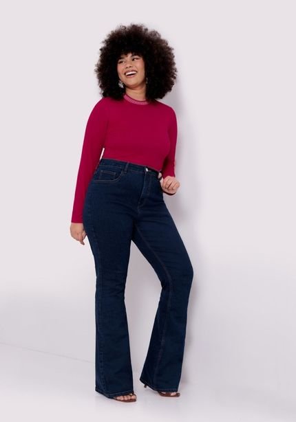 Calça Jeans Flare Plus Size Chapa Barriga - Marca Lunender