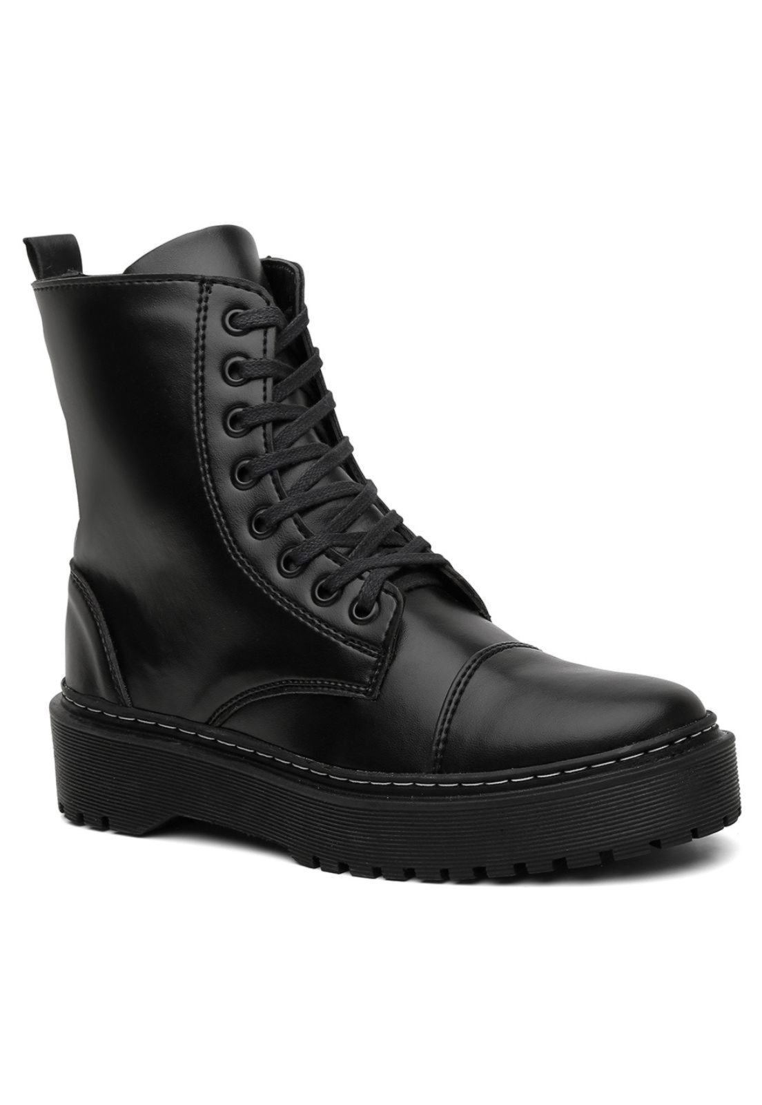 Bota Coturno Feminina Cadarço Zíper Conforto Casual Preto - Marca Form's