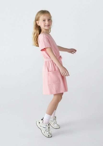 Vestido Básico Curto Infantil Com Bolsos  Tam 1 A 16 - Rosa - Marca Hering