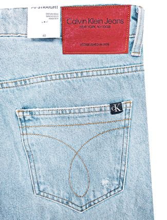 Calça Calvin Klein Jeans Masculina Destroyed Dark Red Tag Azul Clara