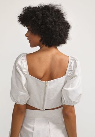 Blusa Cropped Forever 21 Mangas Bufantes Off-White