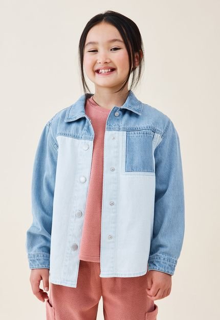 Camisa Infantil Jeans Cotton On Color Block Azul - Marca Cotton On