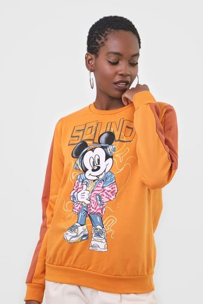 Blusa de Moletom Flanelada Fechada Cativa Disney Mickey Sound Laranja - Marca Cativa Disney