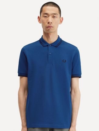 Polo Fred Perry Masculina Piquet Regular Black Twin Tipped Azul