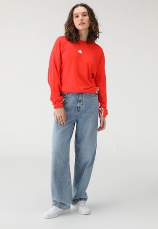 Blusa de Moletom Flanelada Fechada adidas Sportswear Listras Vermelha