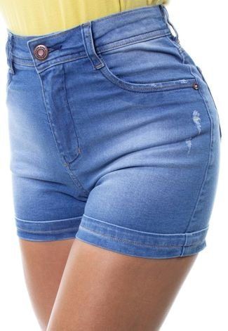 Shorts Jeans Feminino Curto Barra Dobrada Crocker