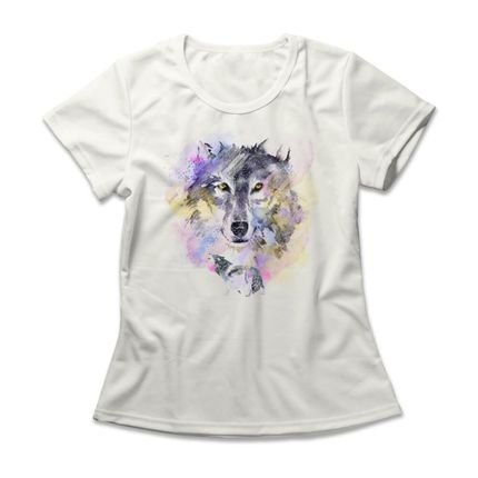 Camiseta Feminina Watercolor Wolf - Off White - Marca Studio Geek 
