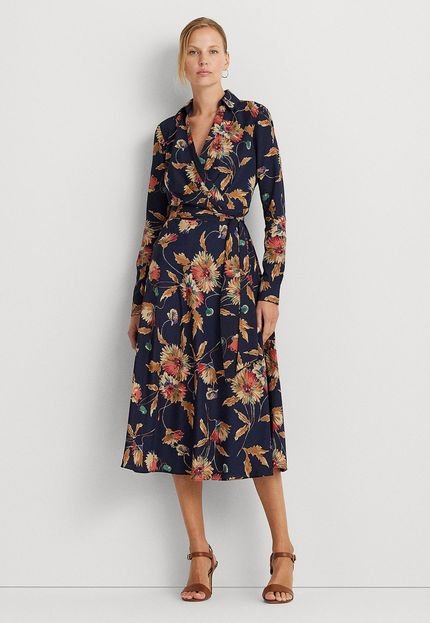 Vestido Lauren Ralph Lauren Midi Floral Azul-Marinho - Marca Lauren Ralph Lauren