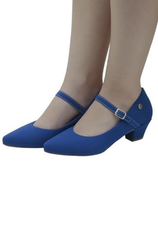 Scarpin Donna Santa Bico Fino Boneca Azul Nobuck