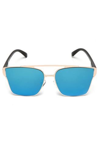 Óculos De Sol Adriane Galisteu Quadrado Dourado/Azul