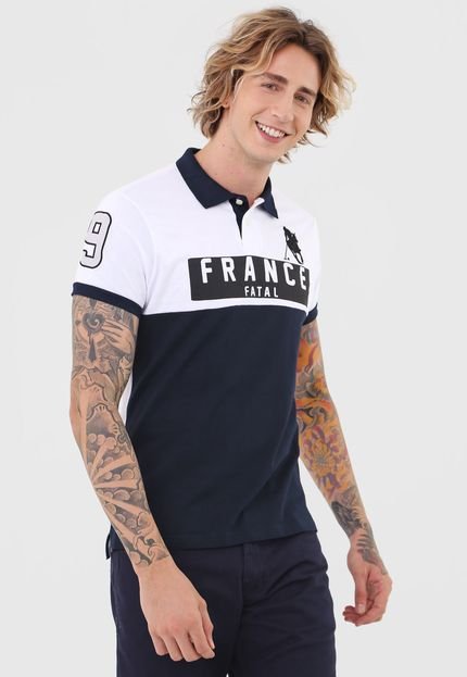 Camisa Polo Fatal Reta France Branca/Azul-Marinho - Marca Fatal