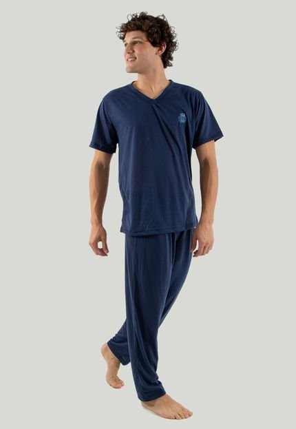 Conjunto Pijama Masculino Fitss Camiseta e Calça Azul Marinho - Marca Fitss