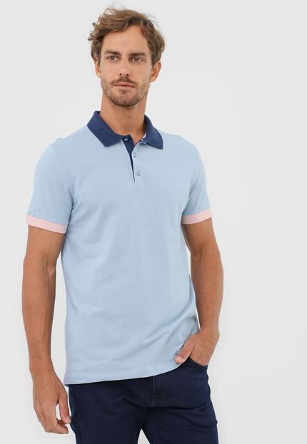 Camisa Polo Colombo Reta Color Block Azul/Rosa - Marca Colombo