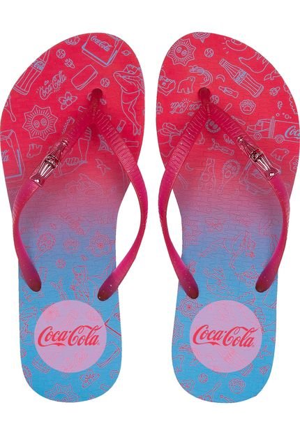 Chinelo Coca Cola Shoes Estampado Rosa/Azul - Marca Coca Cola