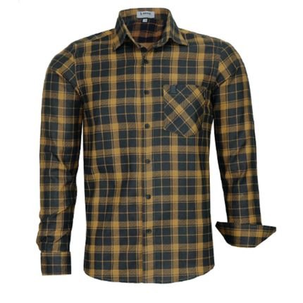 Camisa  Manga Longa Confort Xadrez  Franelada Original Amil Ocre - Marca Amil