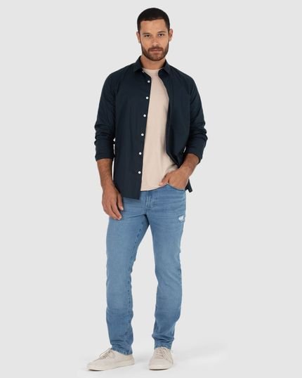 Calça Masculina Slim Com Leves Puídos Em Flex Jeans - Marca Malwee
