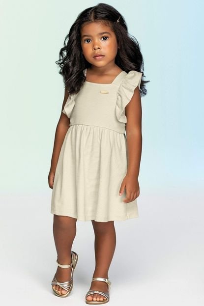 Vestido Infantil Menina Curto Texturizado Colorittá Bege - Marca Colorittá