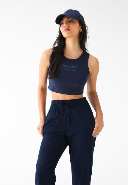 Regata Cropped Aeropostale Reta Estampada Azul-Marinho - Marca Aeropostale