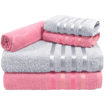 Jogo de Toalha 5 Peças kit de toalhas 2 banho 2 rosto 1 piso Rosa e Branca - Marca KGD