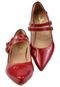 Scarpin Feminino Boneca Duas Tiras Bico Fino Salto Grosso Vermelho - Marca Donna Santa