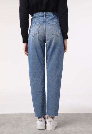 Calça Cropped Jeans Calvin Klein Jeans Mom Destroyed Azul