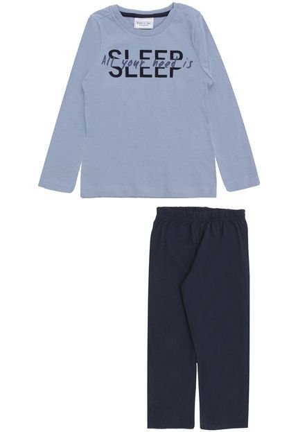 Pijama Mundo do Sono Longo Menino Escrita Azul - Marca Mundo do Sono