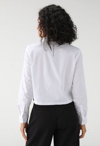 Camisa Cropped Calvin Klein Jeans Reta Logo Branca